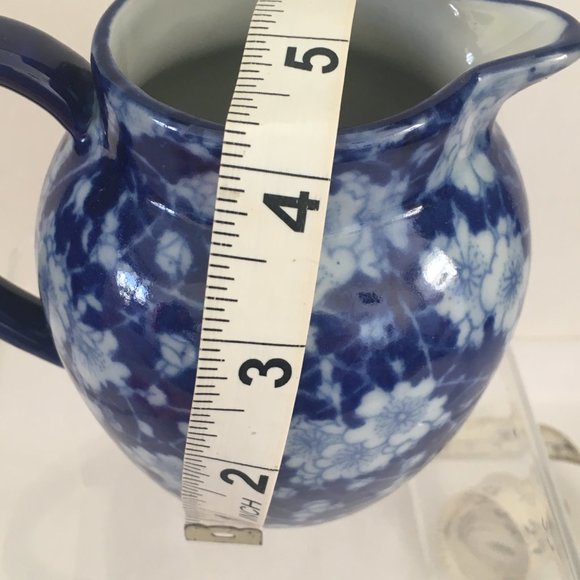 Ironstone China Pitcher Blue White Flow Ware Chintz Floral Marked 4.25" T #1 - Picture 7 of 8